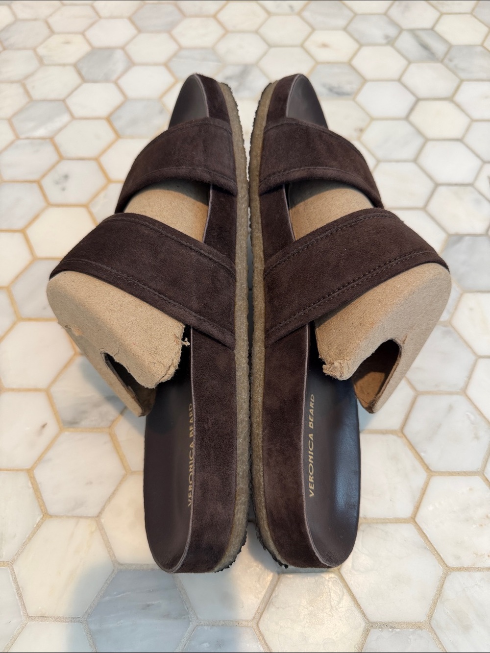 Veronica Beard Percey Dark Brown Suede Leather Slide Sandal Size 10 - Picture 7 of 12